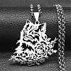 304 Stainless Steel Box Chain Hollow Cute Cat Pendant Necklaces NJEW-S003-08P-1