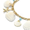 Natural Shell & 304 Stainless Steel Starfish & Alloy Enamel Charm Bracelet BJEW-TA00356-2