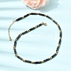 Natural Larvikite & Synthetic Non-magnetic Hematite Column Beaded Necklaces with 304 Stainless Steel End Chains NJEW-K301-01C-1