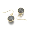 Flat Round Golden Tone Brass Natural Labradorite Dangle Earrings EJEW-M059-08-2