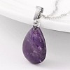 Teardrop Platinum Tone Brass Amethyst Pendants G-F267-02C-1