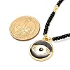 Flat Round Evil Eye Brass Micro Pave Cubic Zirconia Pendant Necklace NJEW-JN03692-01-6