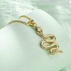 Brass Micro Pave Clear Cubic Zirconia Snake Pendant Necklaces NJEW-S438-02G-G-3