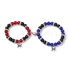 2Pcs 10mm Round Blue Cat Eye & Red Glass & Black Glass Beaded Stretch Bracelet Sets for Lover BJEW-JB10325-04-1