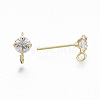 Brass Micro Clear Cubic Zirconia Stud Earring Findings X-KK-R132-066G-NF-3