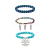 3Pcs 3 Style Synthetic Turquoise(Dyed) & Hematite Stretch Bracelets Set BJEW-JB08589-5