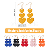 FIBLOOM 6 Pairs 6 Colors PU Leather Heart Dangle Earrings with Iron Pin for Women EJEW-FI0002-15-2