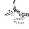 Tarnish Resistant 304 Stainless Steel Hollow Cross Charm Bracelet with Double Layer Box Chains BJEW-A002-01P-3