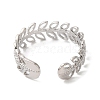 Rack Plating Leaf Brass Open Cuff Ring for Women RJEW-S413-05P-3