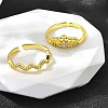 2Pcs 2 Styles Brass Micro Pave Clear Cubic Zirconia Cuff Rings for Women RJEW-S399-01G-1