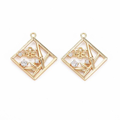 Brass Micro Pave Clear Cubic Zirconia Pendants KK-S356-748-1