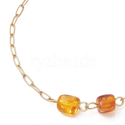 3Pcs Natural Amber Beads Link Chain Bracelets BJEW-JB13644-1