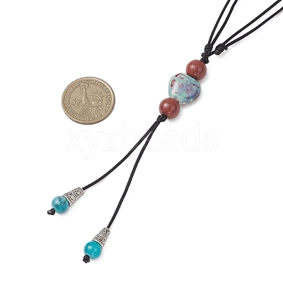 3Pcs 3 Styles Retro Glass & Porcelain & Alloy Snake Adjustable Nylon Cord Y Necklaces for Women NJEW-JN05360-1