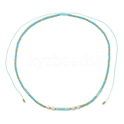 Boho Natural Cultured Freshwater Pearl & Round Seed Beaded Braided Necklaces for Women NJEW-JN06187-02-1