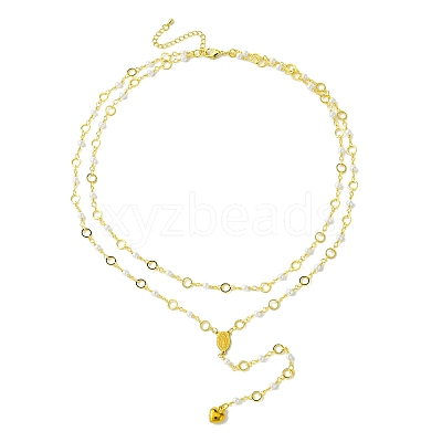 Brass & Round Glass Double Layer Necklaces NJEW-JN04989-1