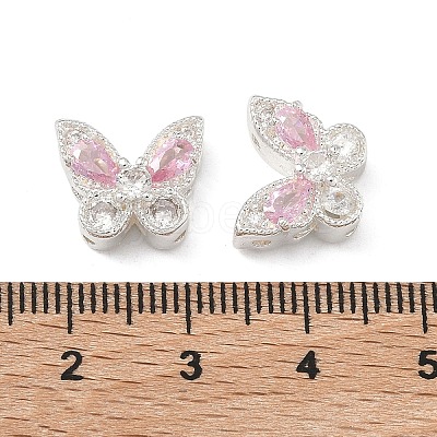 Brass Pave Cubic Zirconia Butterfly Beads KK-C168-07S-1