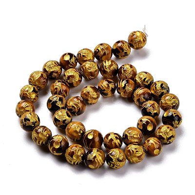 Natural Carved Tiger Eye Round Beads Strands G-N0151-04-10mm-1