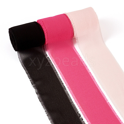 3 Rolls Polyester Raw Edges Ribbons SRIB-TAC0002-26C-1