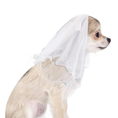 Adjustable Polyester Dog Collar & Wedding Bride Veil Sets AJEW-DR0001-74-1
