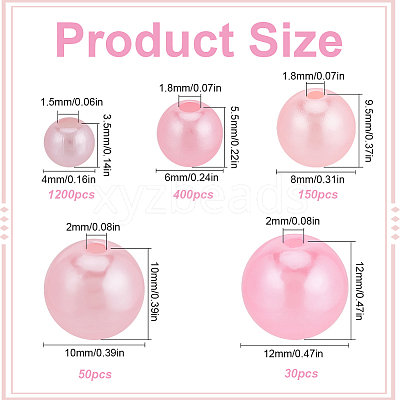 1830Pcs 5 Styles ABS Plastic Imitation Pearl Beads OACR-SP0001-01A-1