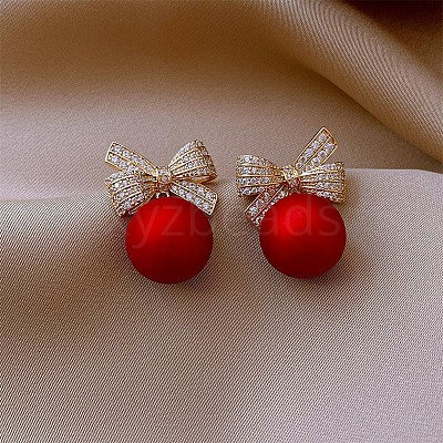 Alloy Crystal Rhinestone Bowknot Dangle Stud Earrings FS-WG0E442-01-1