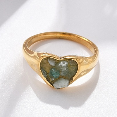 Heart Natural Aquamarine Finger Rings RJEW-D303-01G-02-1