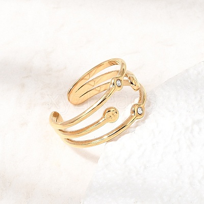 304 Stainless Steel Rhinestone Cuff Open Rings RB-CBAE630-01G-B-1