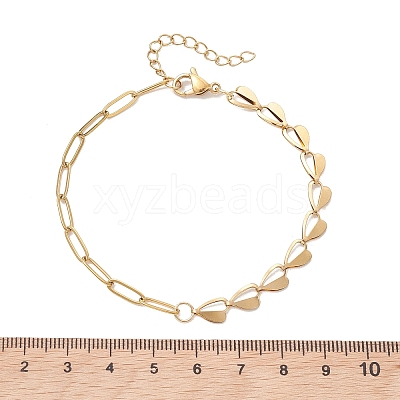 2Pcs 304 Stainless Steel Asymmetric Heart Link Chains Bracelets BJEW-JB13510-1