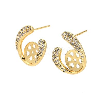 U-Shaped Brass Micro Pave Clear Cubic Zirconia Stud Earring Findings KK-D102-10G-1