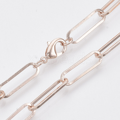 Brass Flat Oval Paperclip Chain Necklace Making MAK-S072-07B-RG-1