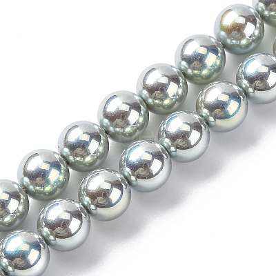 UV Plating Pearlized Glass Pearl Beads Strands GLAA-F128-01B-T23-1