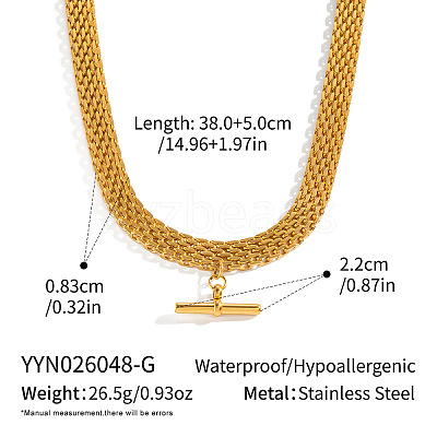 304 Stainless Steel Column Bar Pendant Mesh Chain Necklaces for Women GV4804-1-1