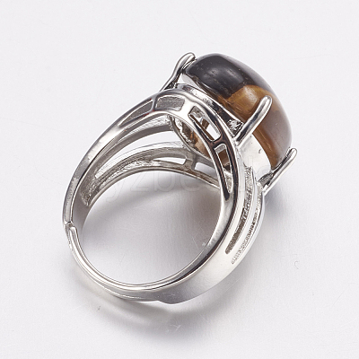 Natural Tiger Eye Wide Band Finger Rings X-RJEW-K224-A18-1