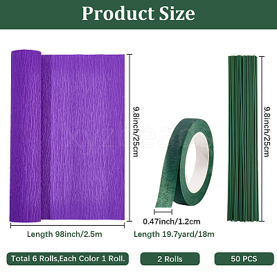 6 Rolls 6 Colors Handmade Crepe Paper DIY-CP0012-89F-1