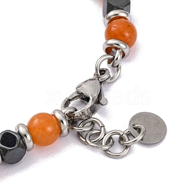Natural Carnelian & Synthetic Hematite Round Beaded Bracelet BJEW-P339-02P-01-1