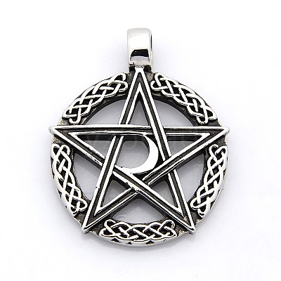 Retro 304 Stainless Steel Ring with Pentagram Pendants STAS-F006-132-1
