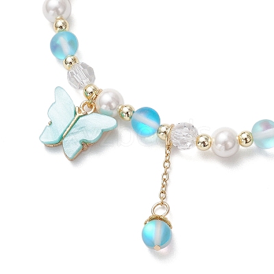 Frosted Dyed Synthetic Moonstone & Shell Pearl Round Beads Stretch Bracelets BJEW-JB11822-02-1