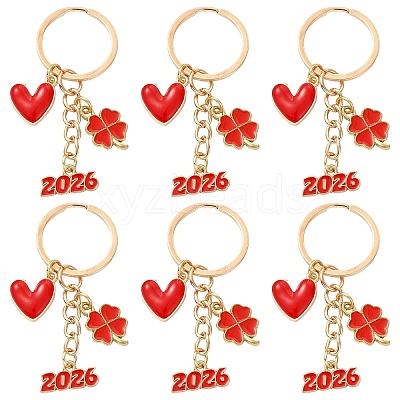 10Pcs Alloy Enamel Clover & Number 2026 & Heart Pendant Decorations KEYC-YW00284-1