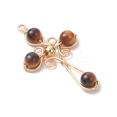 4Pcs 4 Styles Natural Tiger Eye Pendants PALLOY-TA00326-03-1