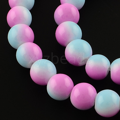 Two-Color Baking Paint Glass Bead Strands X-DGLA-R050-8mm-25-1