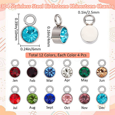 48Pcs 12 Colors Glass Rhinestone Charms RB-BBC0001-01-1