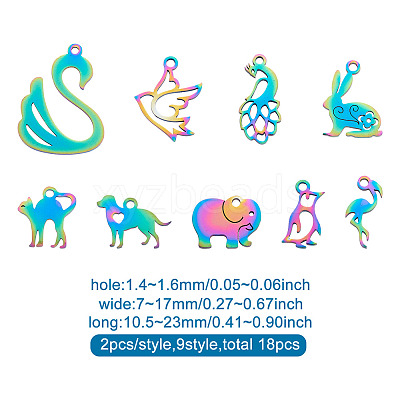 18Pcs 9 Style 201 Stainless Steel Pendants STAS-BT0001-10-1