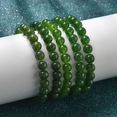 Natural TaiWan Jade Bead Stretch Bracelets X-BJEW-K212-B-019-1