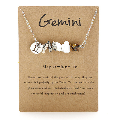 Naatural Dalmatian Jasper & Tiger Eye & Howlite Chip & Alloy Constellation Pendant Necklaces WGB0CBC-09-1