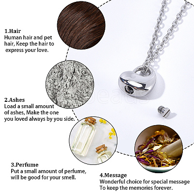 1Pc 304 Stainless Steel Heart Pendant Urn Ashes Necklaces NJEW-CN0001-20P-1