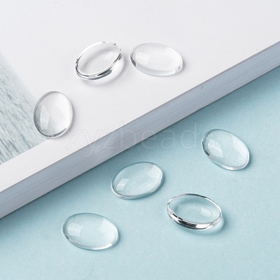 Transparent Oval Glass Cabochons X-GGLA-R022-14x10-1
