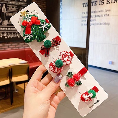Christmas Theme Cloth Felt Fabric Alligator Hair Clip OHAR-R100-01B-1