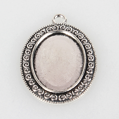 Tibetan Style Alloy Pendant Cabochon Settings X-TIBEP-N003-26AS-1