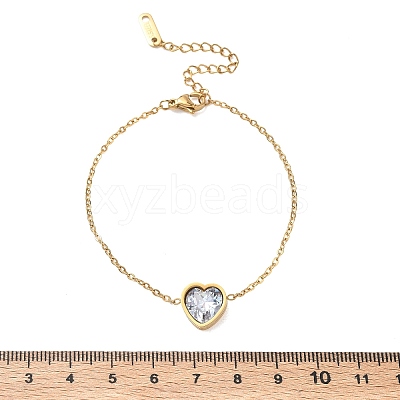 304 Stainless Steel Pave Clear Cubic Zirconia Heart Link Bracelets SA-CBA5F76-05G-1