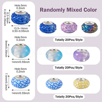 60Pcs 3 Styles Opaque Resin European Beads RESI-TA0005-29-1